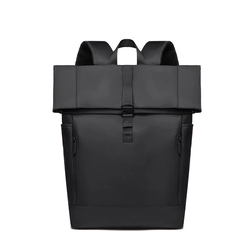 Men's grey nylon business leisure backpack with breathable back panel and zipped compartments