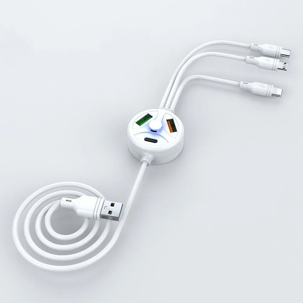 3U interface mobile charging cable with USB, Micro USB and TYPE-C connectors, 1.2 metres long