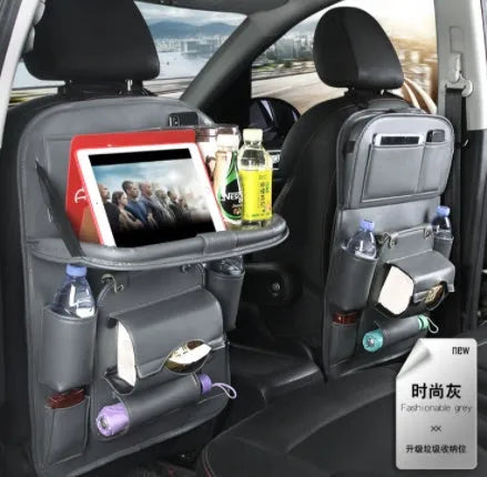 PU leather car storage hanging bag with multiple pockets and tissue box compartment in various colour options