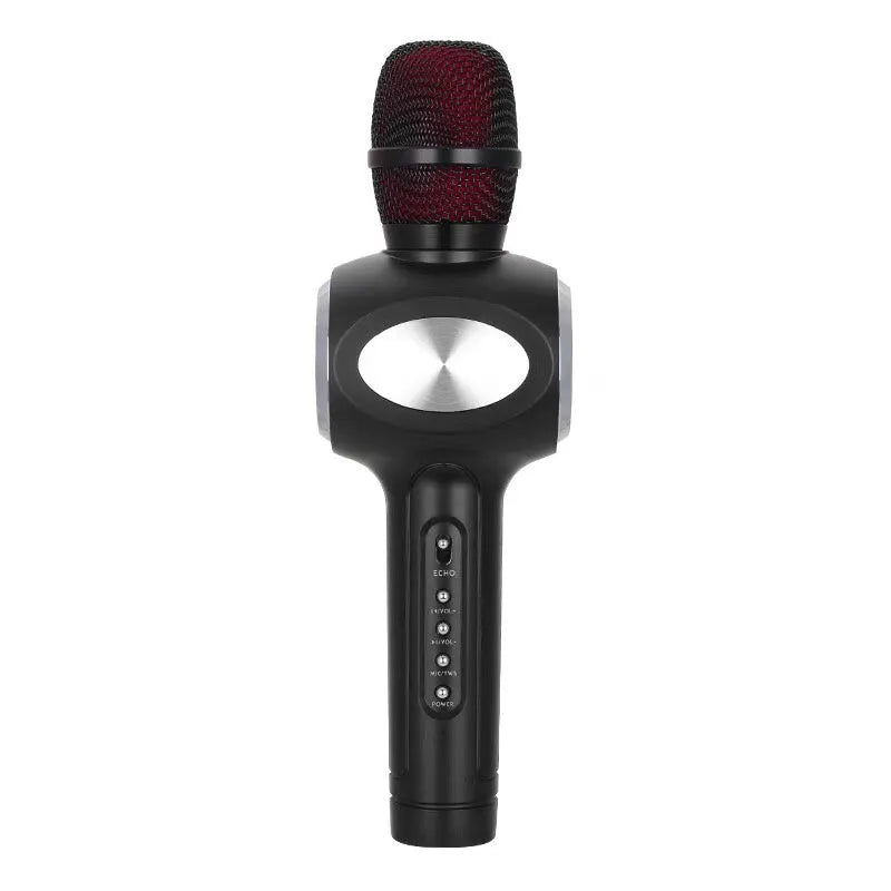 Yaerjia E108 handheld karaoke microphone in black, gold, or pink colour with built-in speakers.