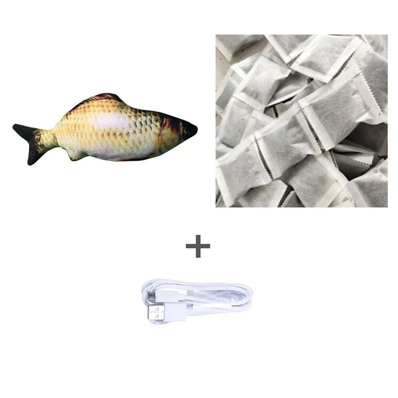 Multicolor USB rechargeable electric jumping fish cat toy measuring 30cm long