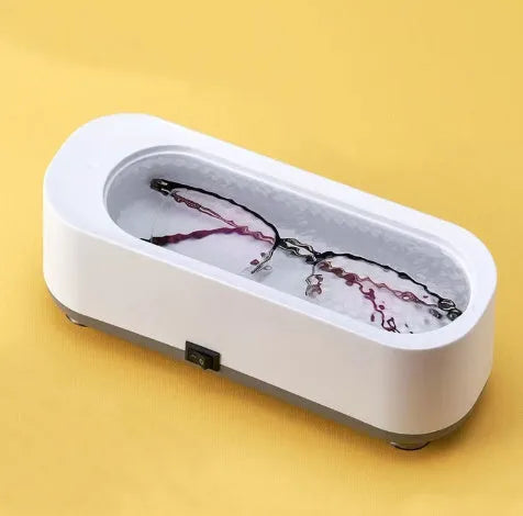 White ultrasonic glasses washing machine with compact design, USB power, and 200g weight