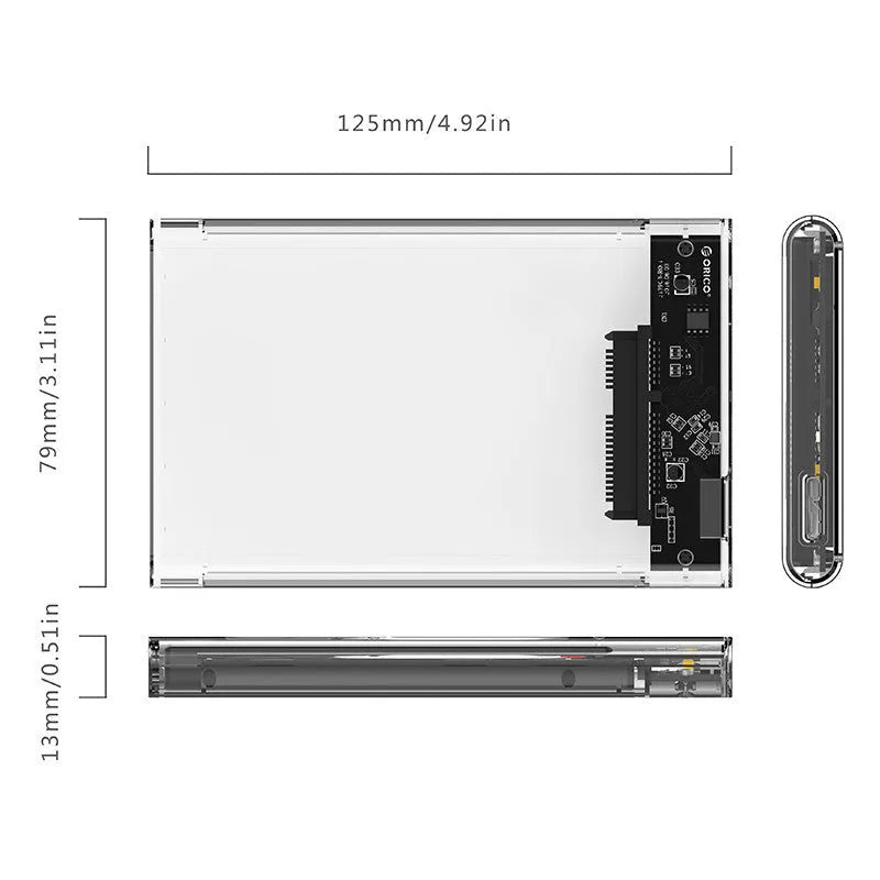 ORICO 2139U3 transparent 2.5 inch USB 3.0 SATA hard drive enclosure with blue LED light