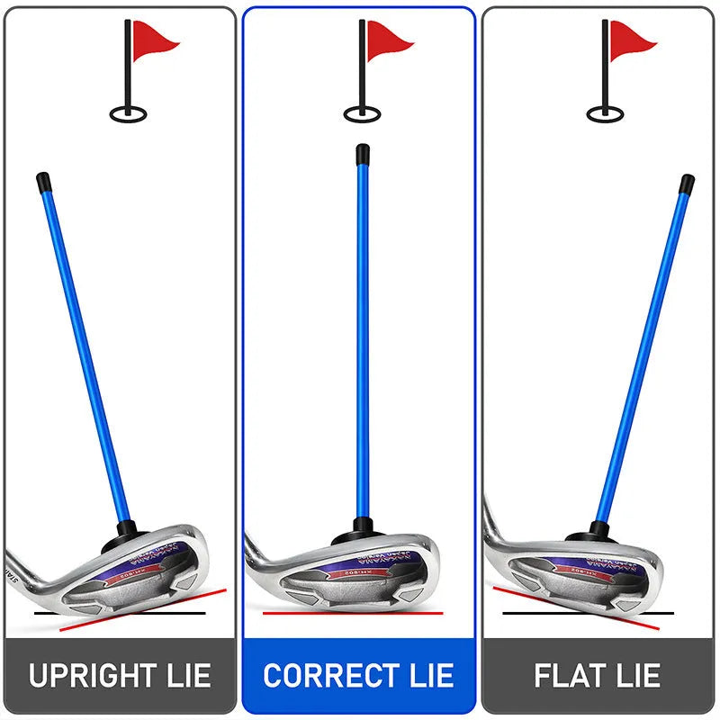 Aluminium golf swing trainer with magnetic direction indicator in red and blue colour options