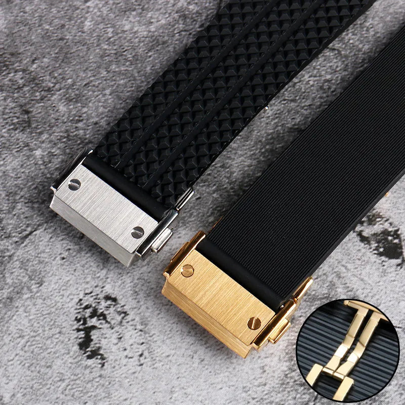 Classic Fusion Raised 19mm silicone rubber watch strap in black with raised texture and steel buckle