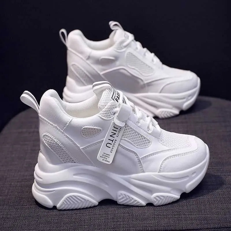Men's black mesh platform casual shoes with TPR soles and hollow-out design details
