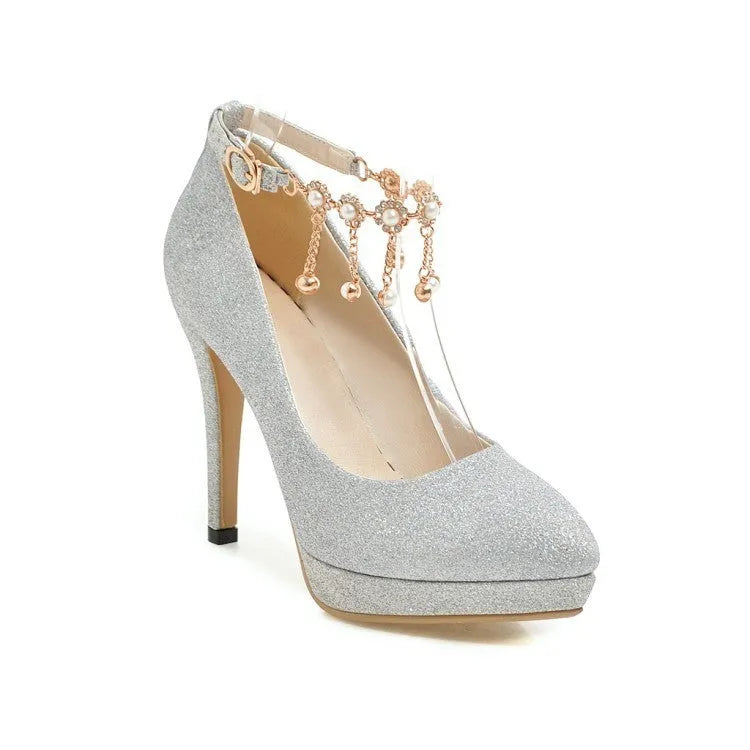 Women's platform high heels with stiletto heels in blue, pink, gold, or silver colours