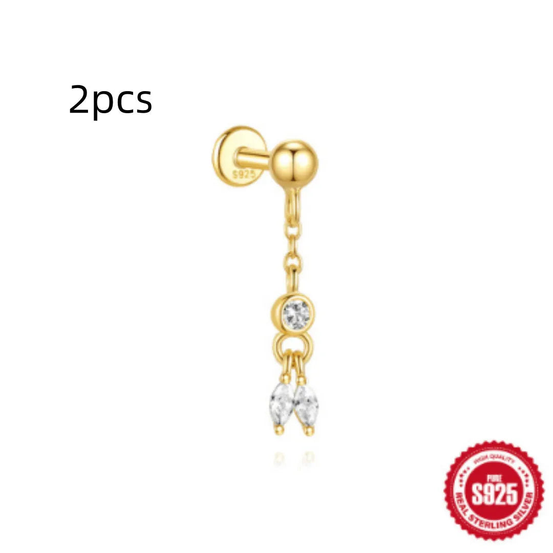 S925 sterling silver water drop earrings with a flat spiral geometric design in a gold tone.