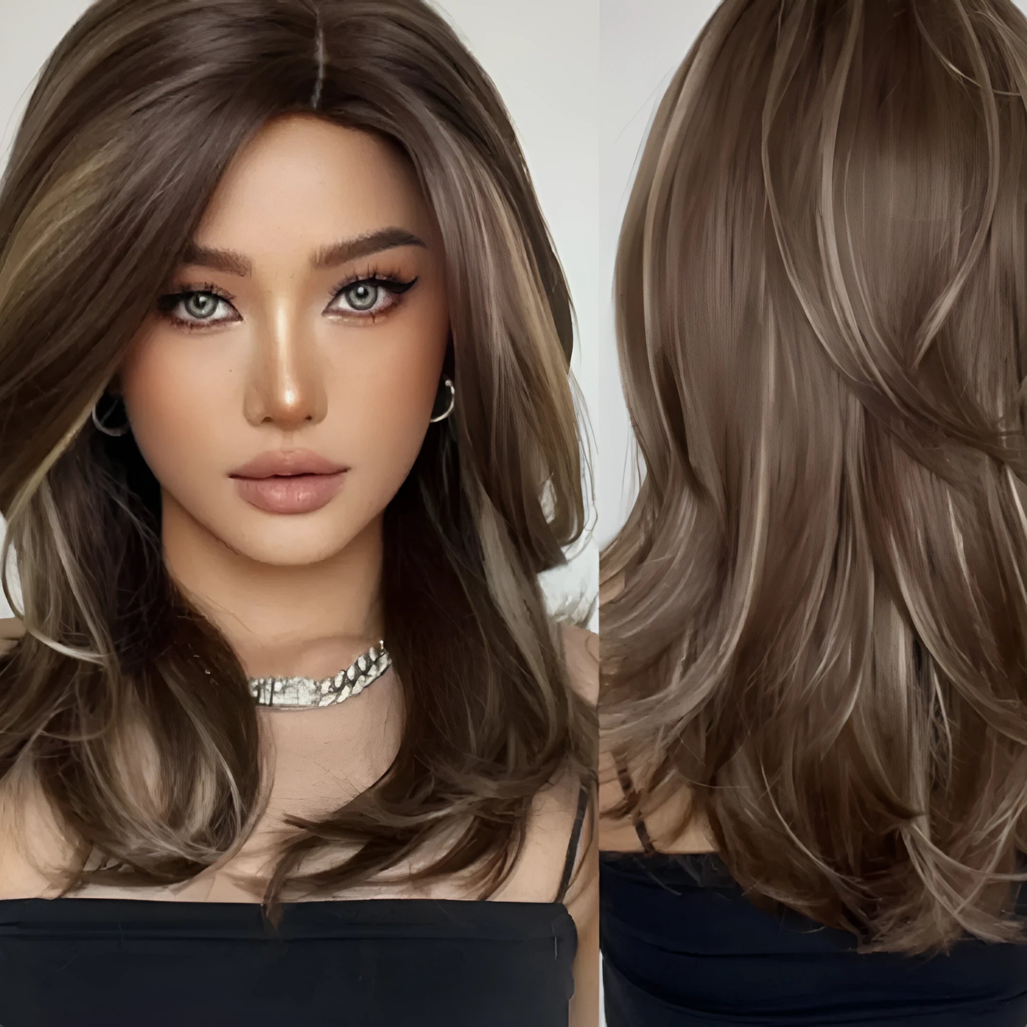 Mid-length gradient colour curly wig with long fringe in high-temperature fibre material