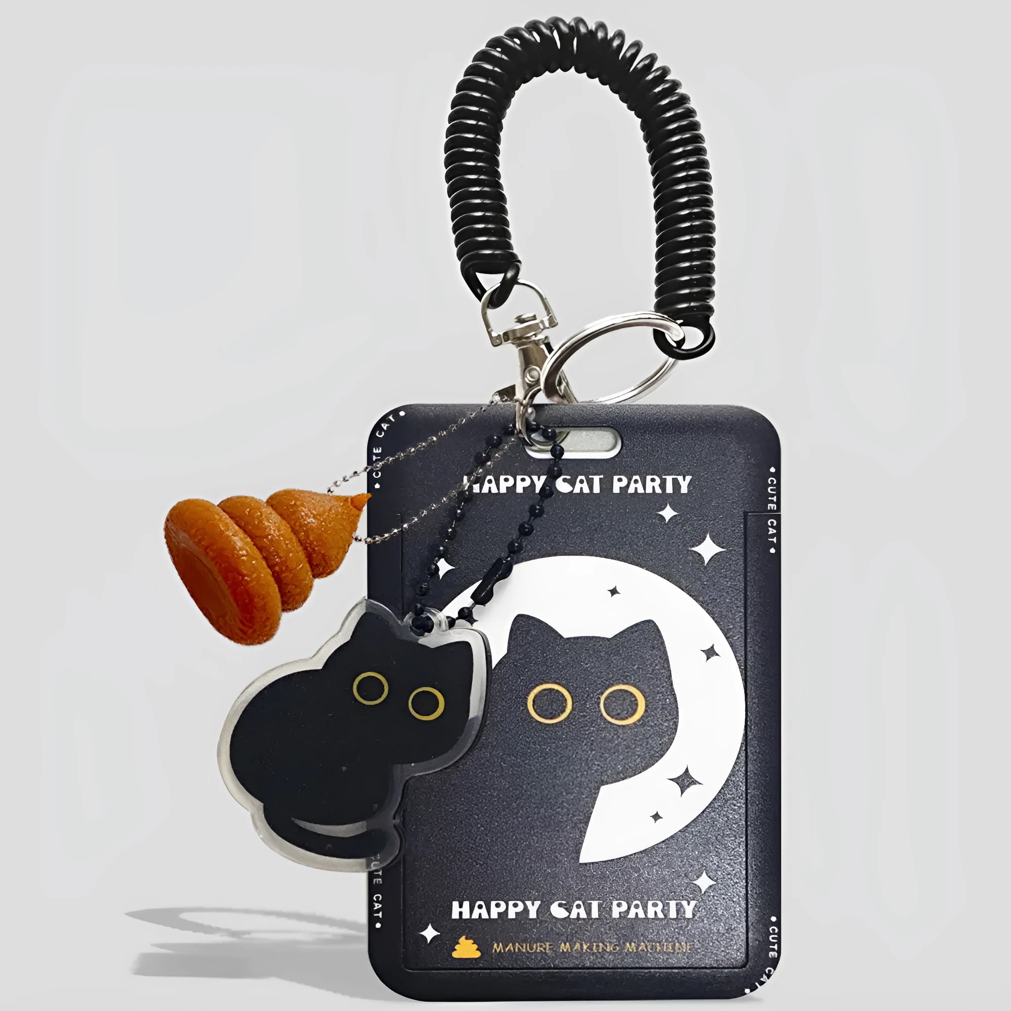 Little black cat cartoon design plastic card holder with ferrule pendant attachment