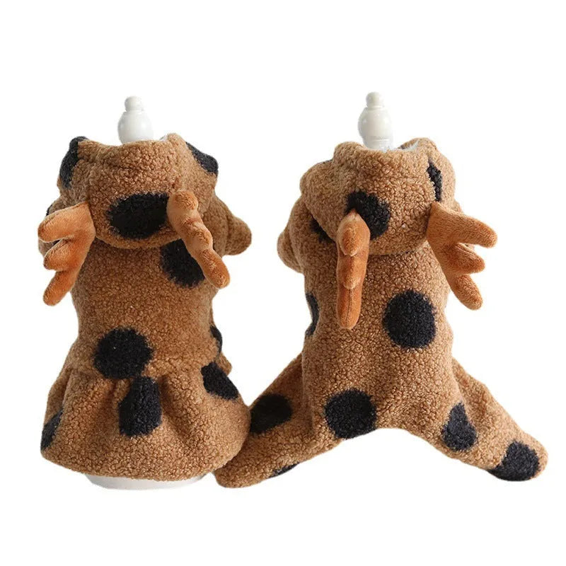 Polka dot elk couple print pet clothing for dogs and cats in skirt-style and four-legged designs