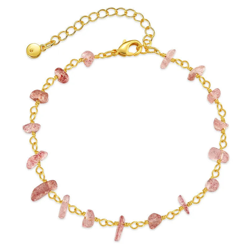 Women's irregular natural gravel turquoise bracelet with geometric shape and crystal elements in 18K copper