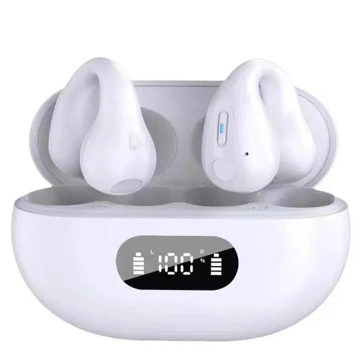 Non-in-ear clip wireless Bluetooth headset in black with plastic ear hook design