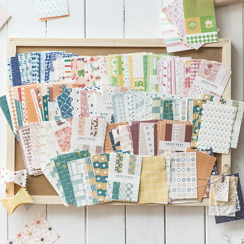 Pack of 50 retro sweet dessert themed note papers in ten pastel colours, each 56mm by 83mm.