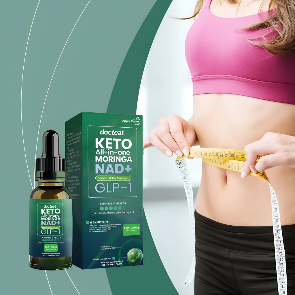 30ml bottle of liquid dietary supplement with BHB, apple vinegar, green tea, turmeric, moringa, and NAD