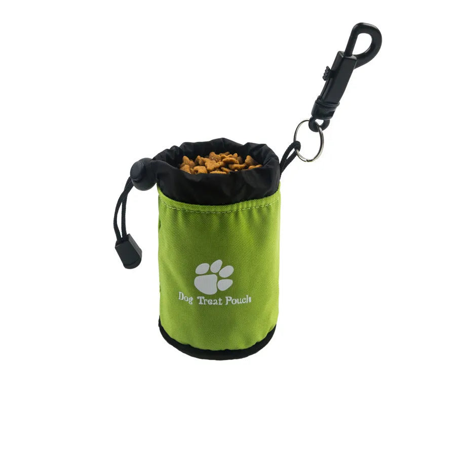 Mini nylon dog treat training bag in black, blue, green, or red solid colour.