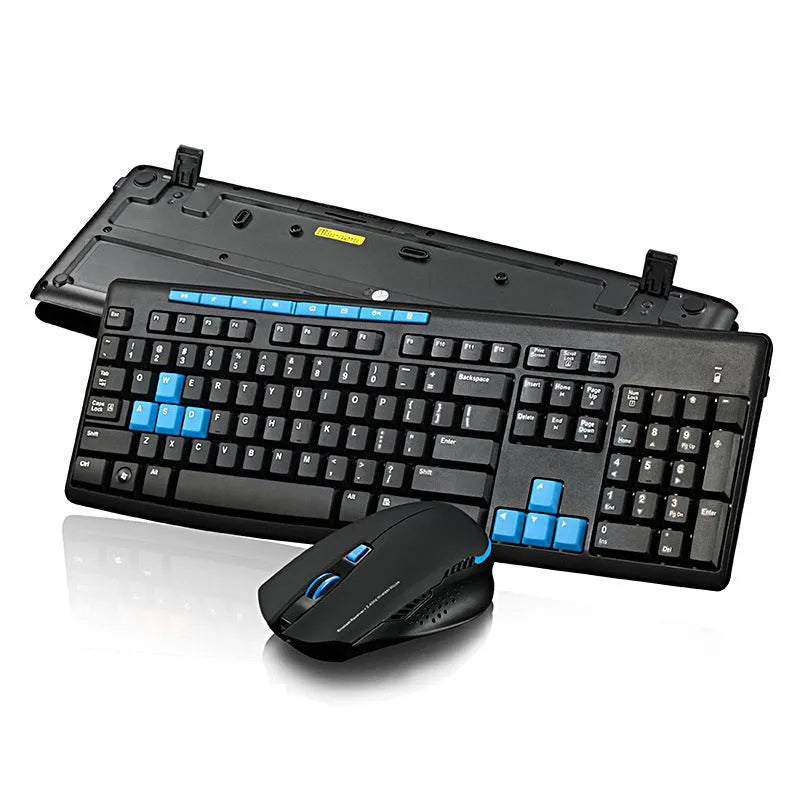 Black wireless keyboard and mouse set with dual USB receiver
