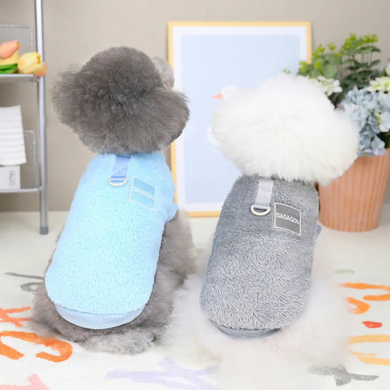 Coral fleece fluffy jacket for dog or cat in blue colour