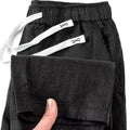 Pure linen blend Chinese style straight leg trousers with elastic drawstring waist in neutral colours