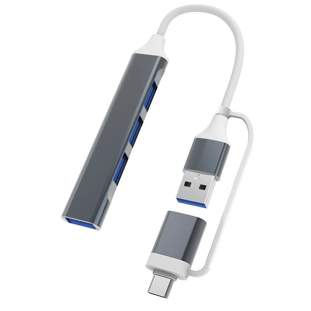 Two-in-one multifunctional expansion dock USB 3.0 hub with 4 connectors in silver colour