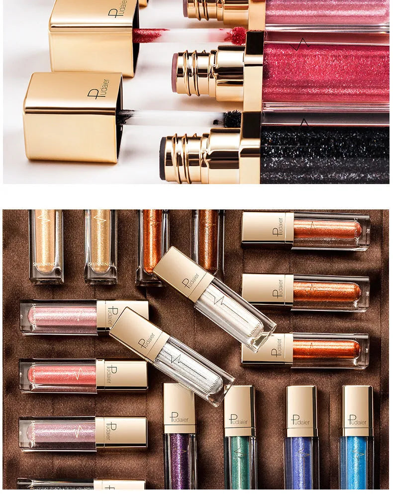 18-colour glitter eyeshadow palette with mother-of-pearl shades including Beige, Rose Gold, and Sapphire Blue