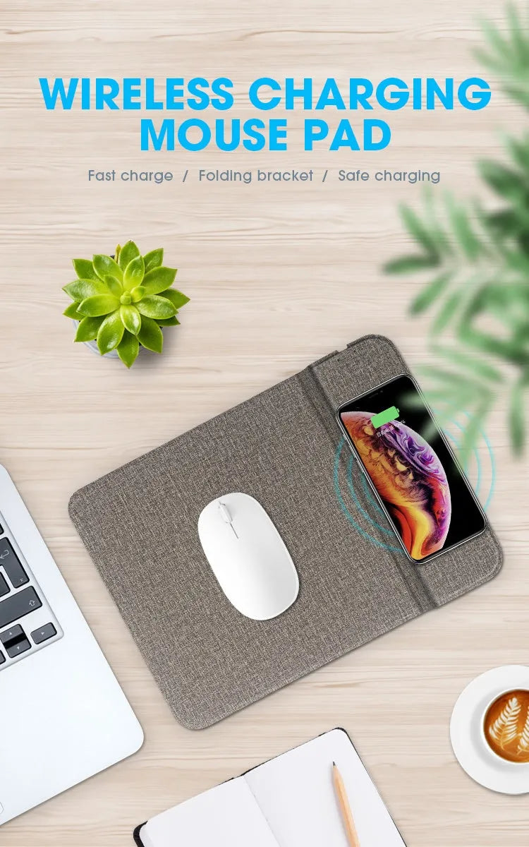Foldable fabric phone holder for wireless charging shown open and closed