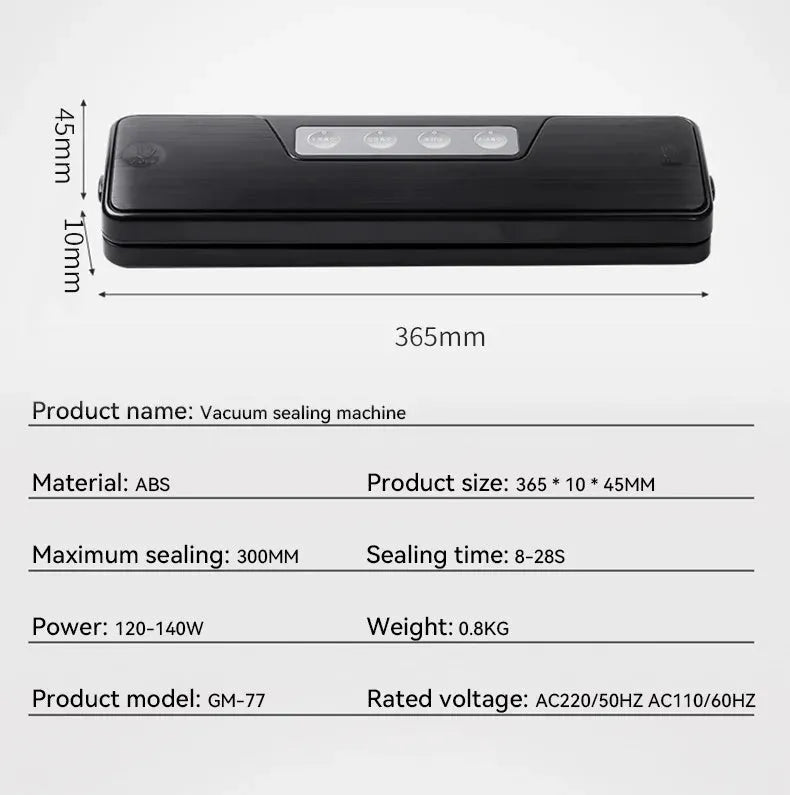 Black automatic vacuum sealer machine for household food preservation and item storage protection