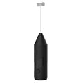 Mini handheld electric milk frother in black, white, or khaki with USB charging cable
