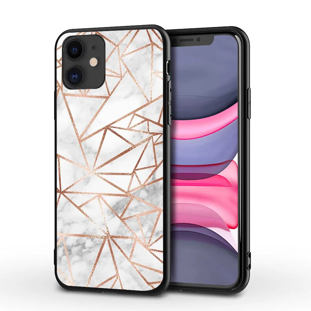 Marble pattern iPhone back cover case for multiple models including iPhone 11 and iPhone X.