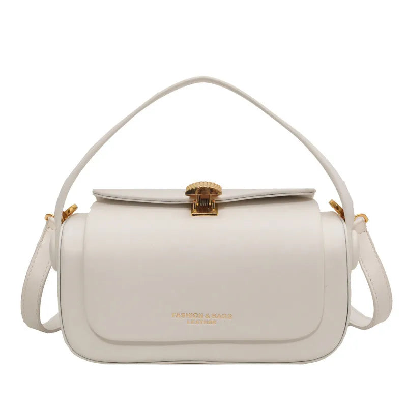 Women's personalised PU messenger bag in beige with embroidered letters and stitching detail