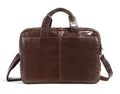 Brown leather men's business briefcase with 18-inch dimensions and polyester cotton lining