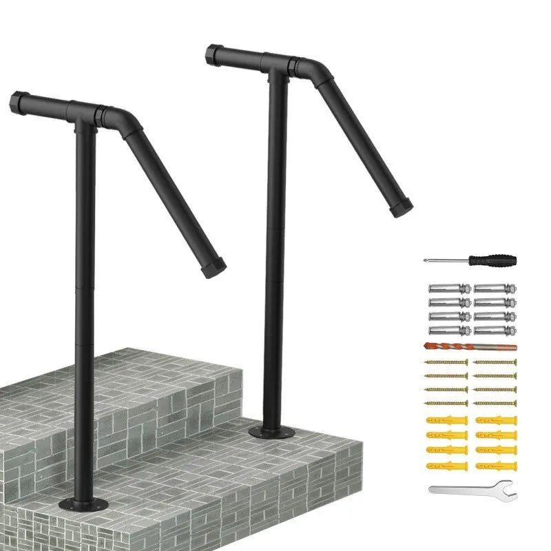 Black metal minimalist ladder support for household use, shown as a single unit.