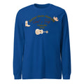 Men's blue loose fit pullover sweater with printed letters and patterns, round neck casual design