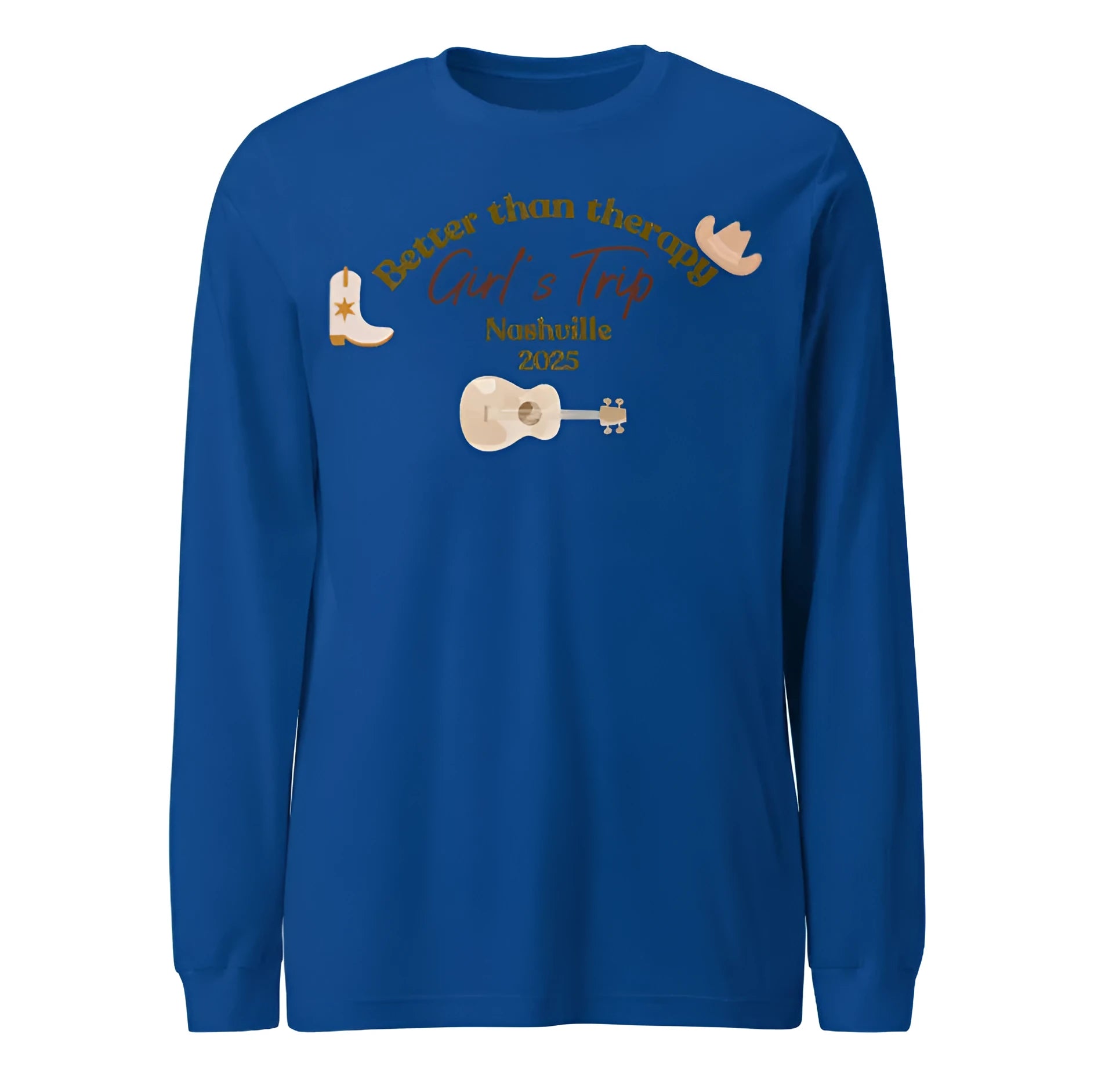 Men's blue loose fit pullover sweater with printed letters and patterns, round neck casual design