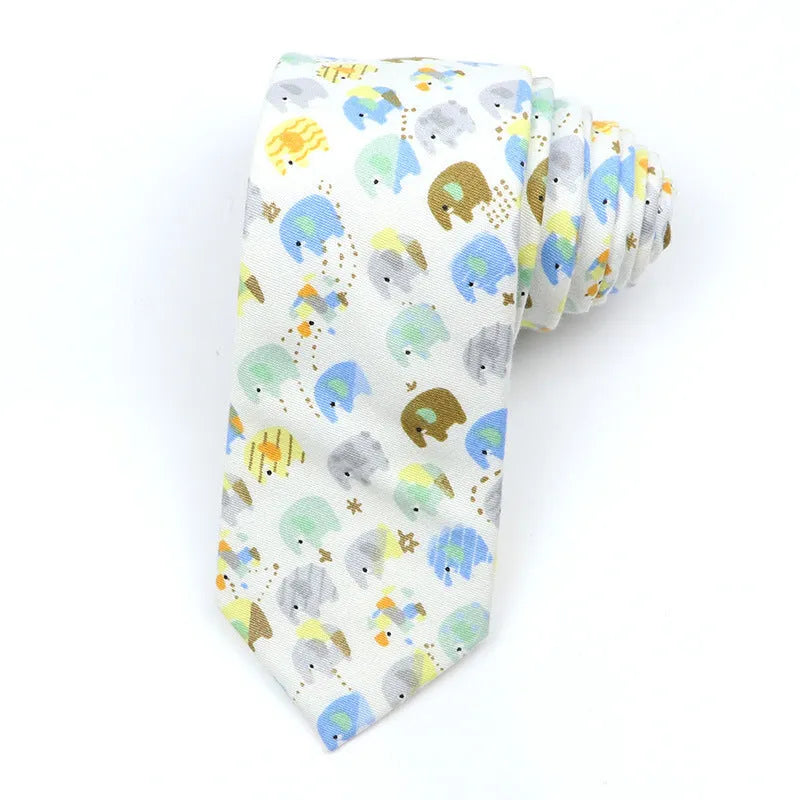 Korean style narrow cotton bow tie for men with printed cartoon pattern design