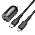 Electro-optical grey car charger with 1 metre cable showing USB interface