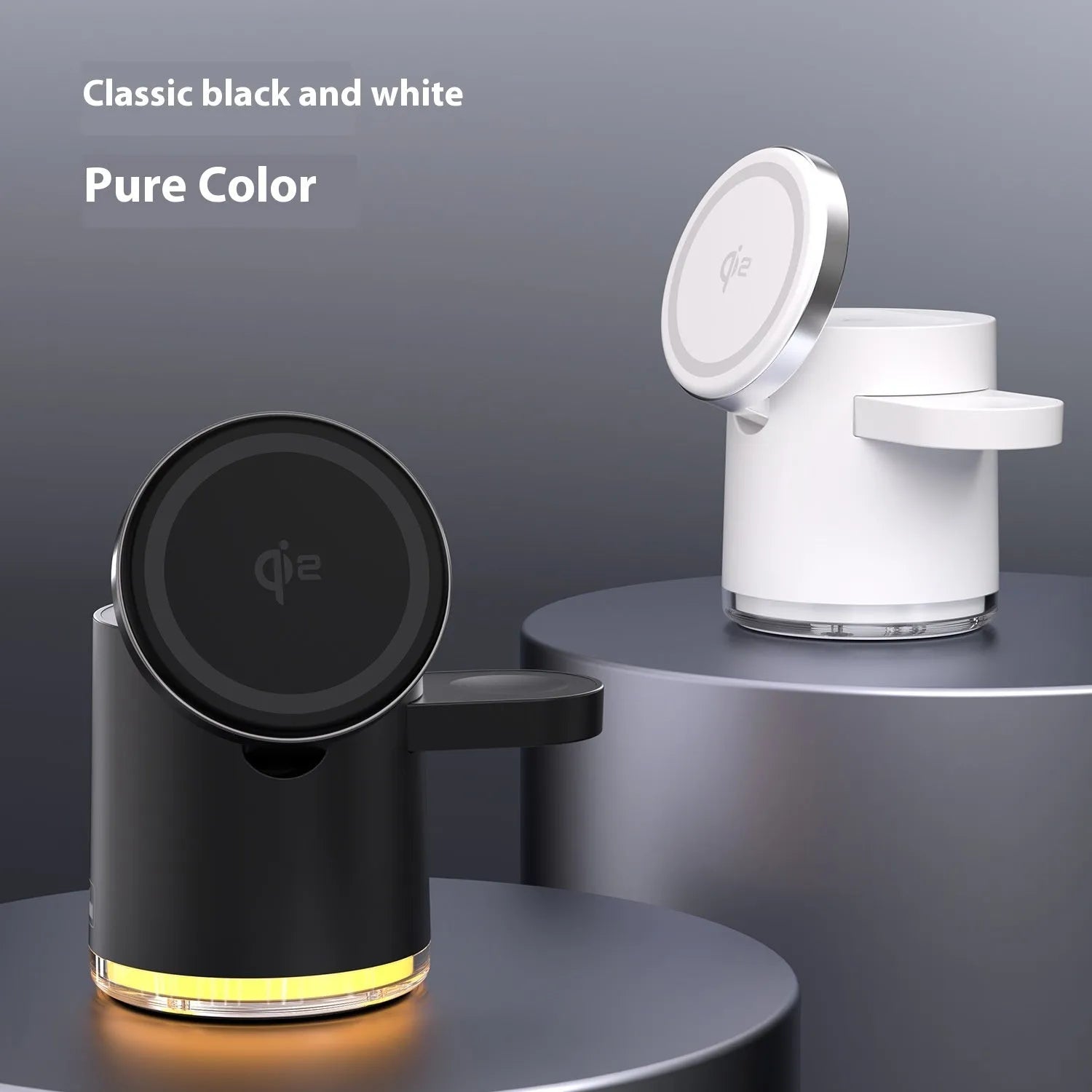 Black Wireless Charger C16 open showing three charging areas for phone, watch, and earphones.