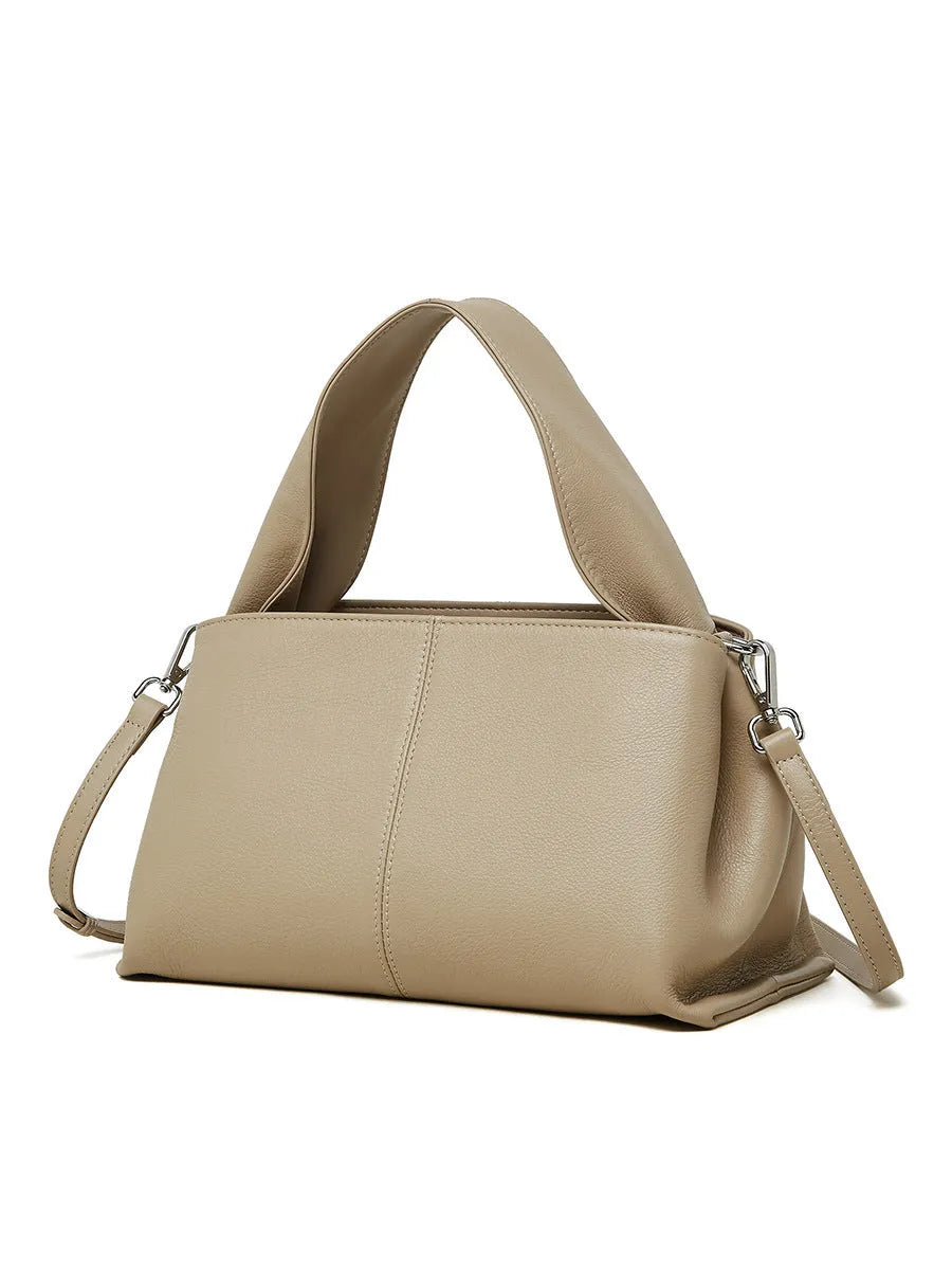 Women's genuine leather messenger bag in horizontal square shape with double shoulder straps