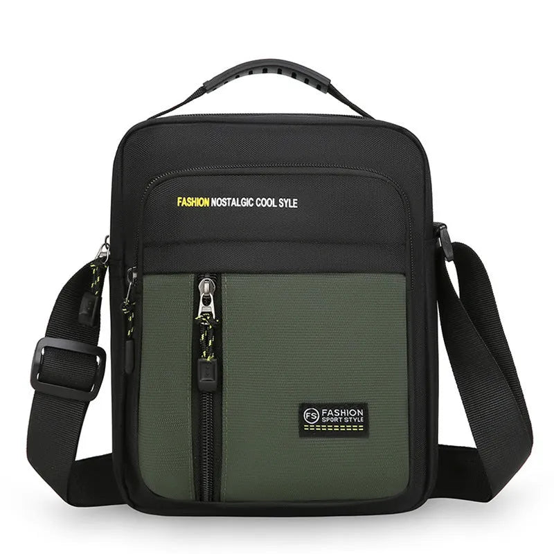 Men's nylon casual messenger bag with crossbody strap in four colour options