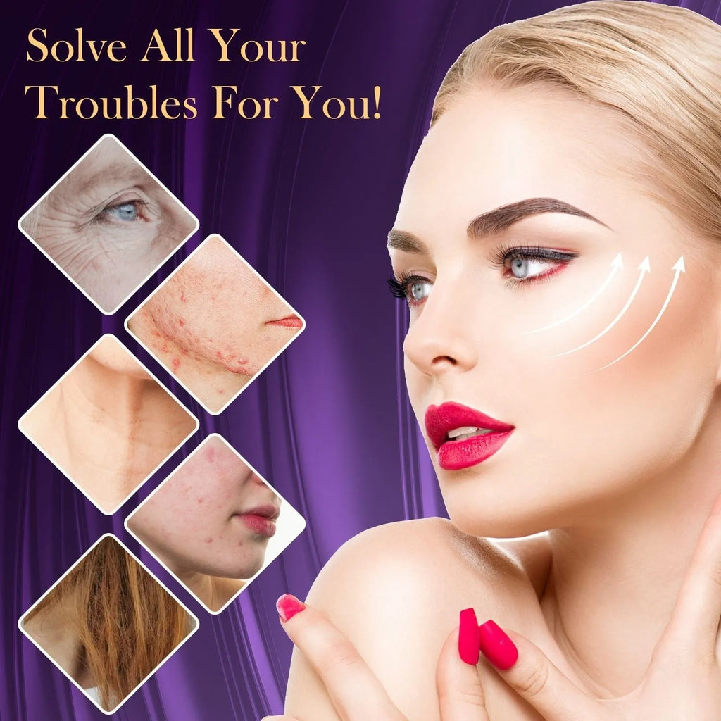 Purple light high-frequency beauty electrotherapy rod appliance with six accessory heads for facial treatment