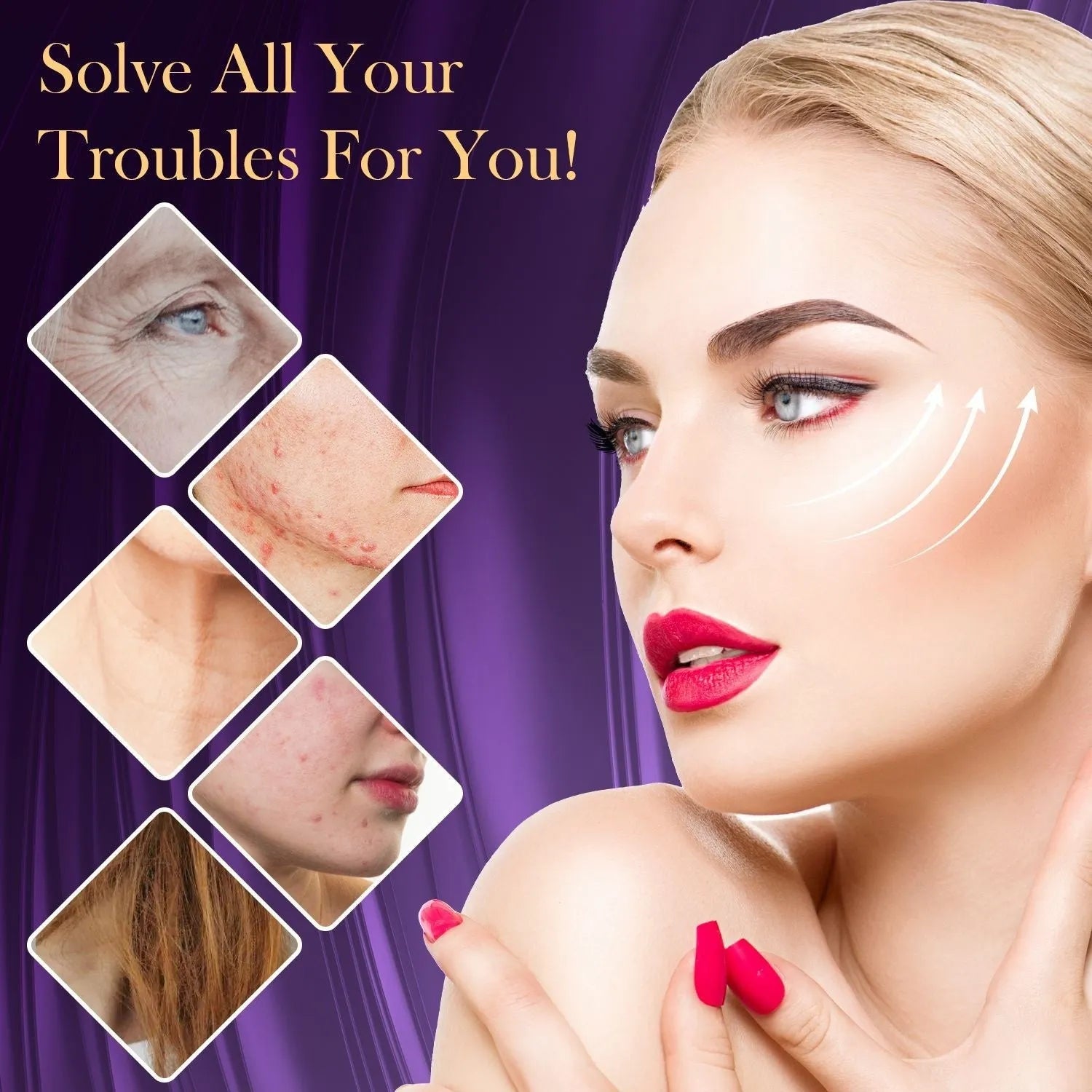 Purple light high-frequency beauty electrotherapy rod appliance with six accessory heads for facial treatment
