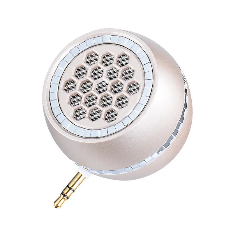 Universal external amplifier speaker in black, gold, and rose gold colours with 5V power input