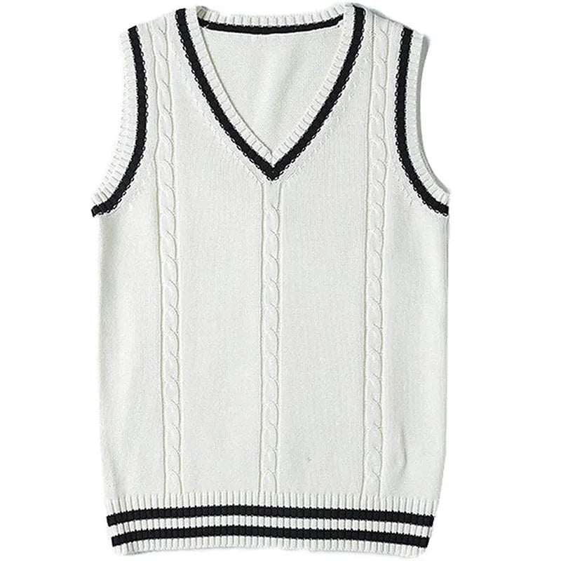 Women's V-neck knitted waistcoat with striped stitching in slim fit pullover style