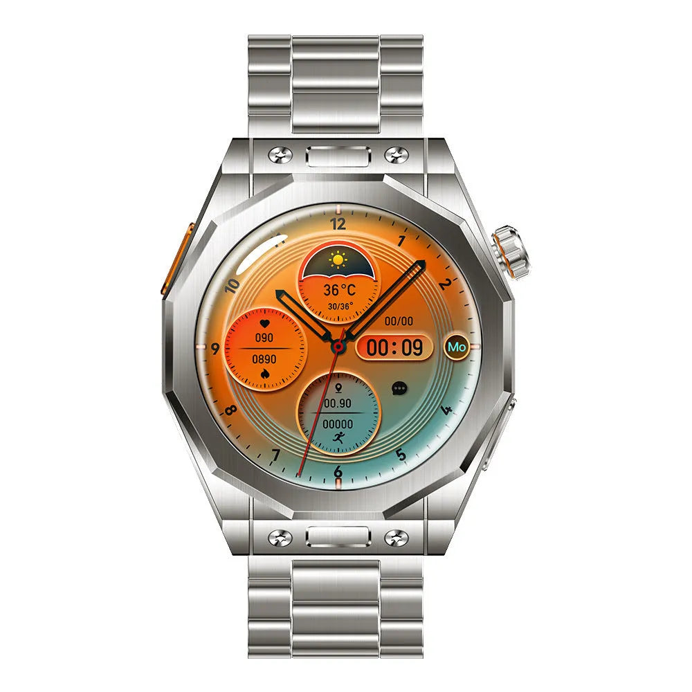 Smart watch with health monitoring and Bluetooth call on a wrist, TFT screen display showing data