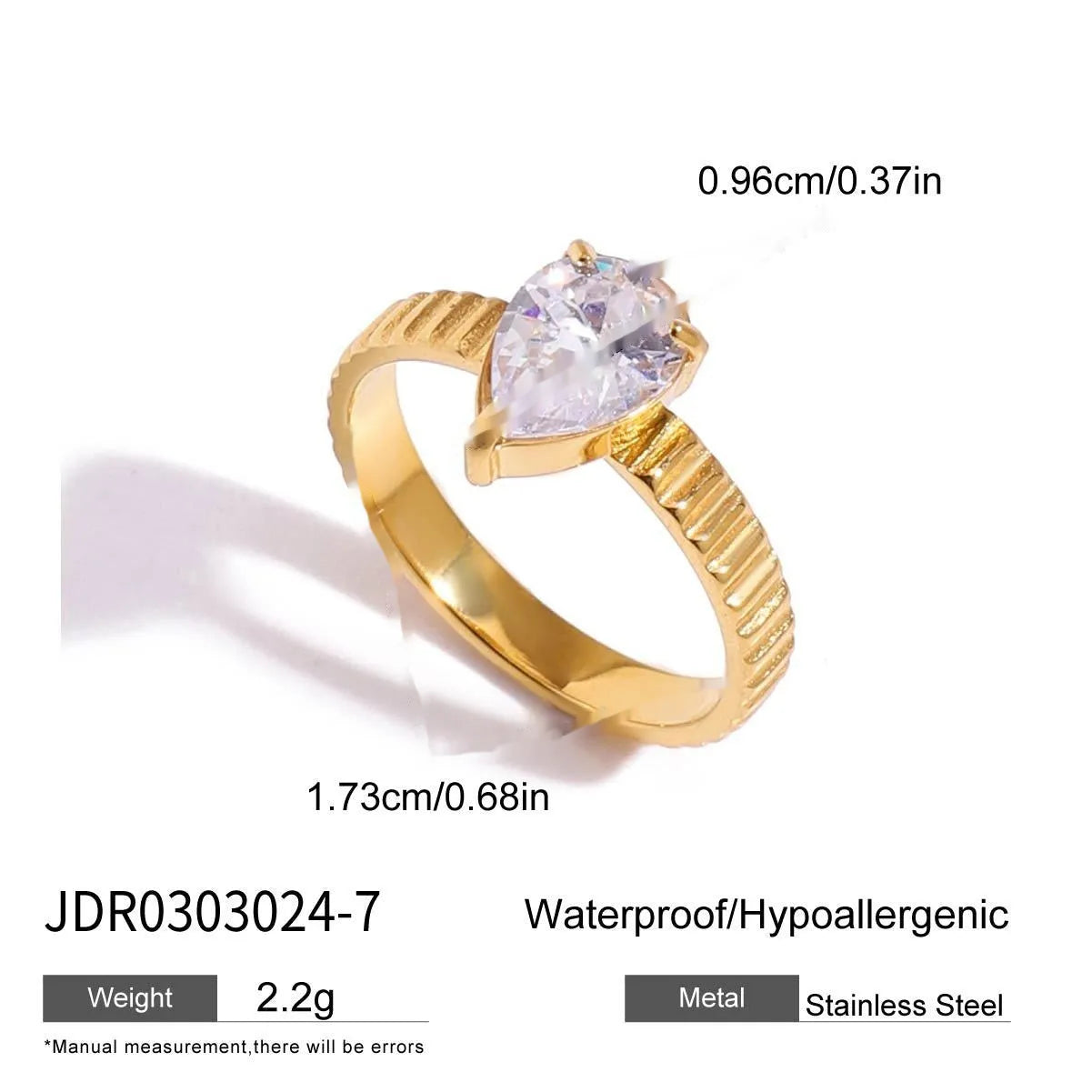 Geometric zircon ring with no-fade titanium steel finish in silver tone.