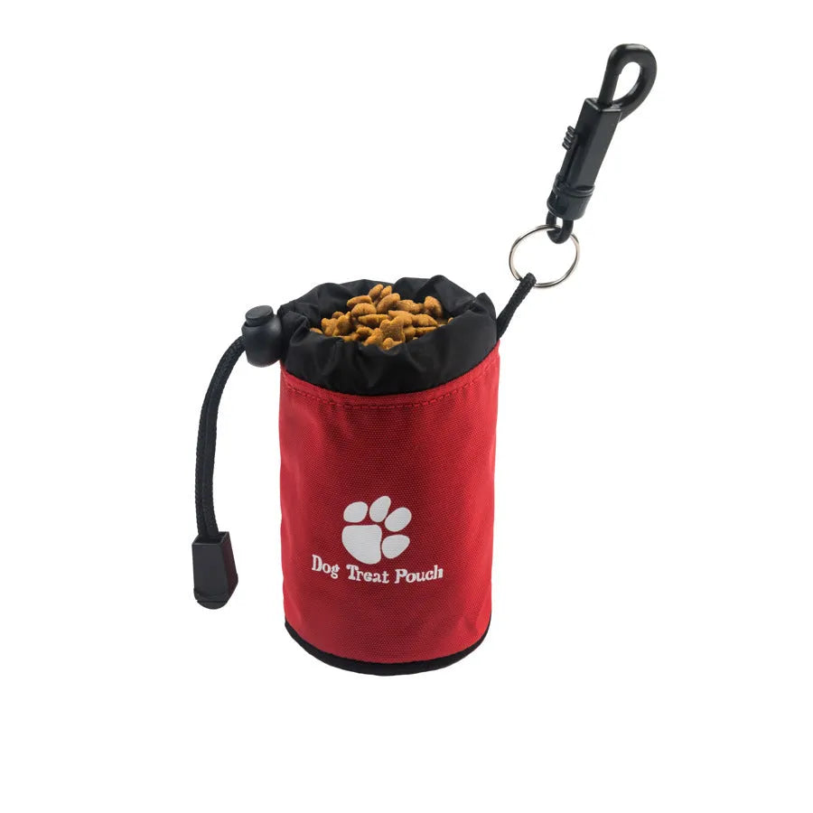 Mini nylon dog treat training bag in black, blue, green, or red solid colour.