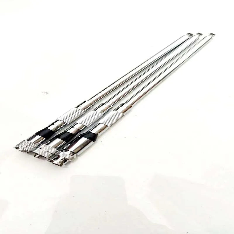 Silver stainless steel lengthened folding telescopic rod antenna with SMA and BNC interfaces for handheld transceiver