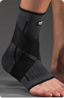 Black sports ankle support brace shown on an ankle, suitable for running and basketball.