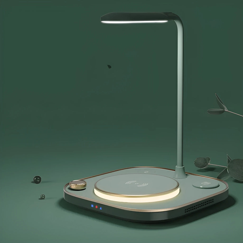 Three-in-one wireless magnetic charging dock with 15W fast charging and desk lamp in black, green or white