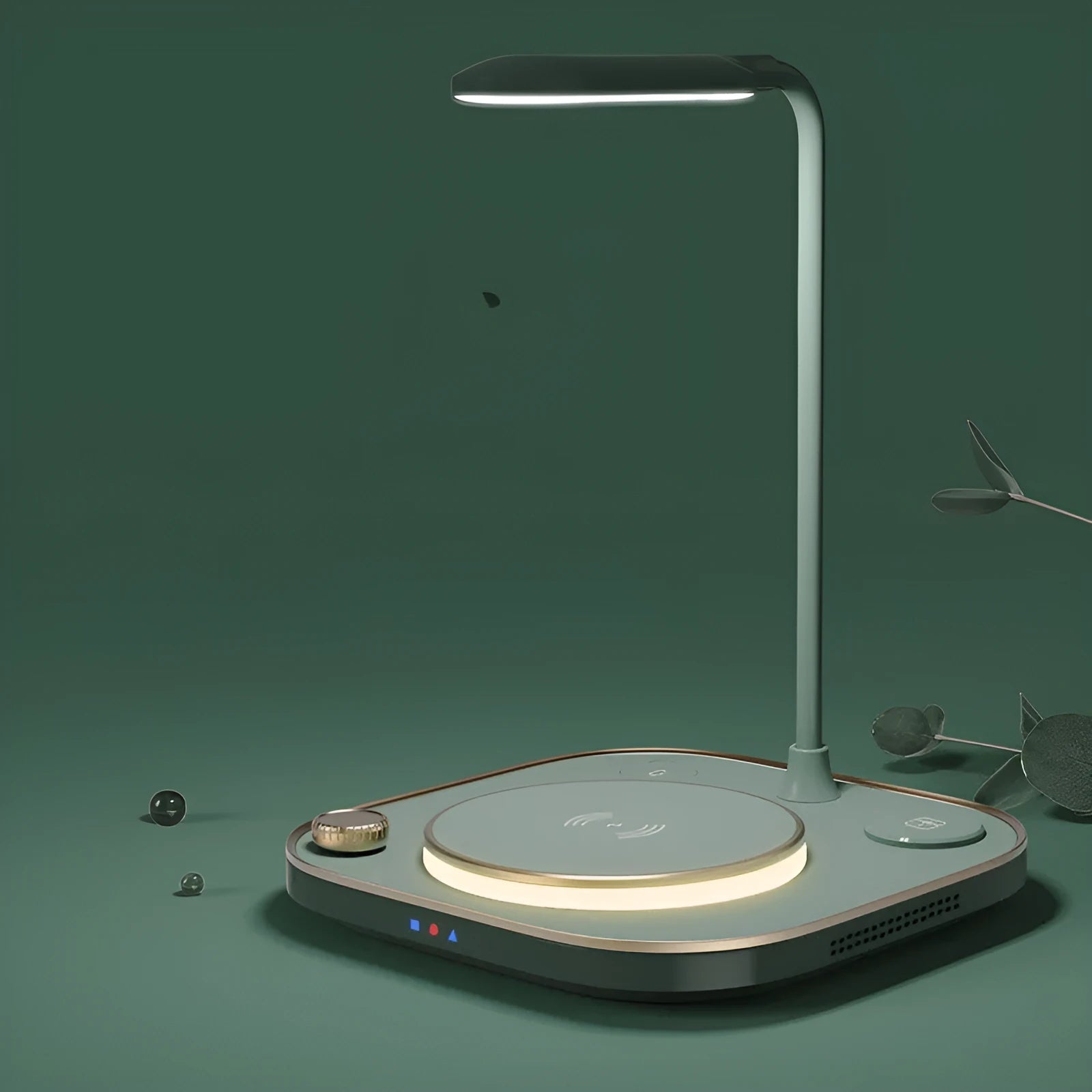Three-in-one wireless magnetic charging dock with 15W fast charging and desk lamp in black, green or white